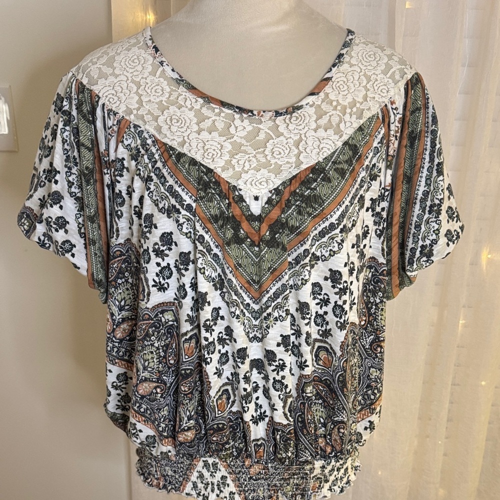 Cato Multicolor Paisley Blouse with Lace Detail